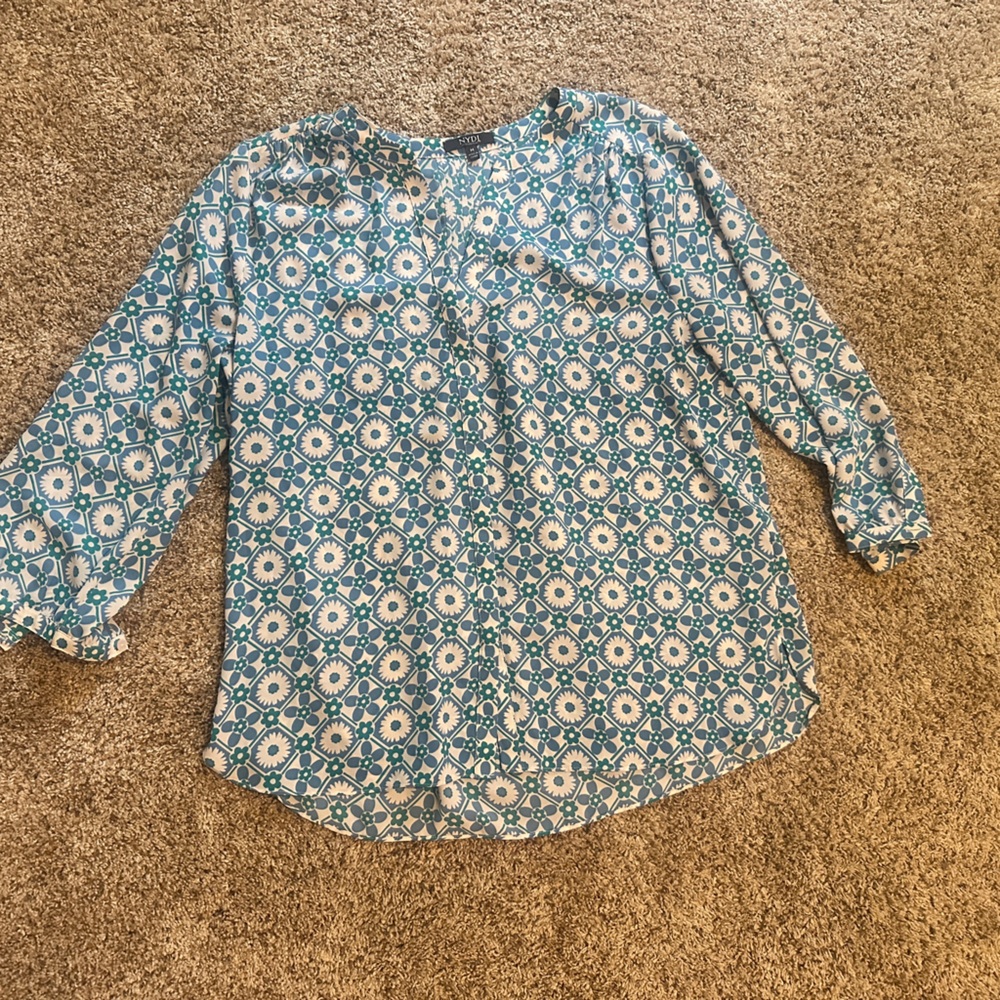 NYDJ Floral Blue and White Blouse